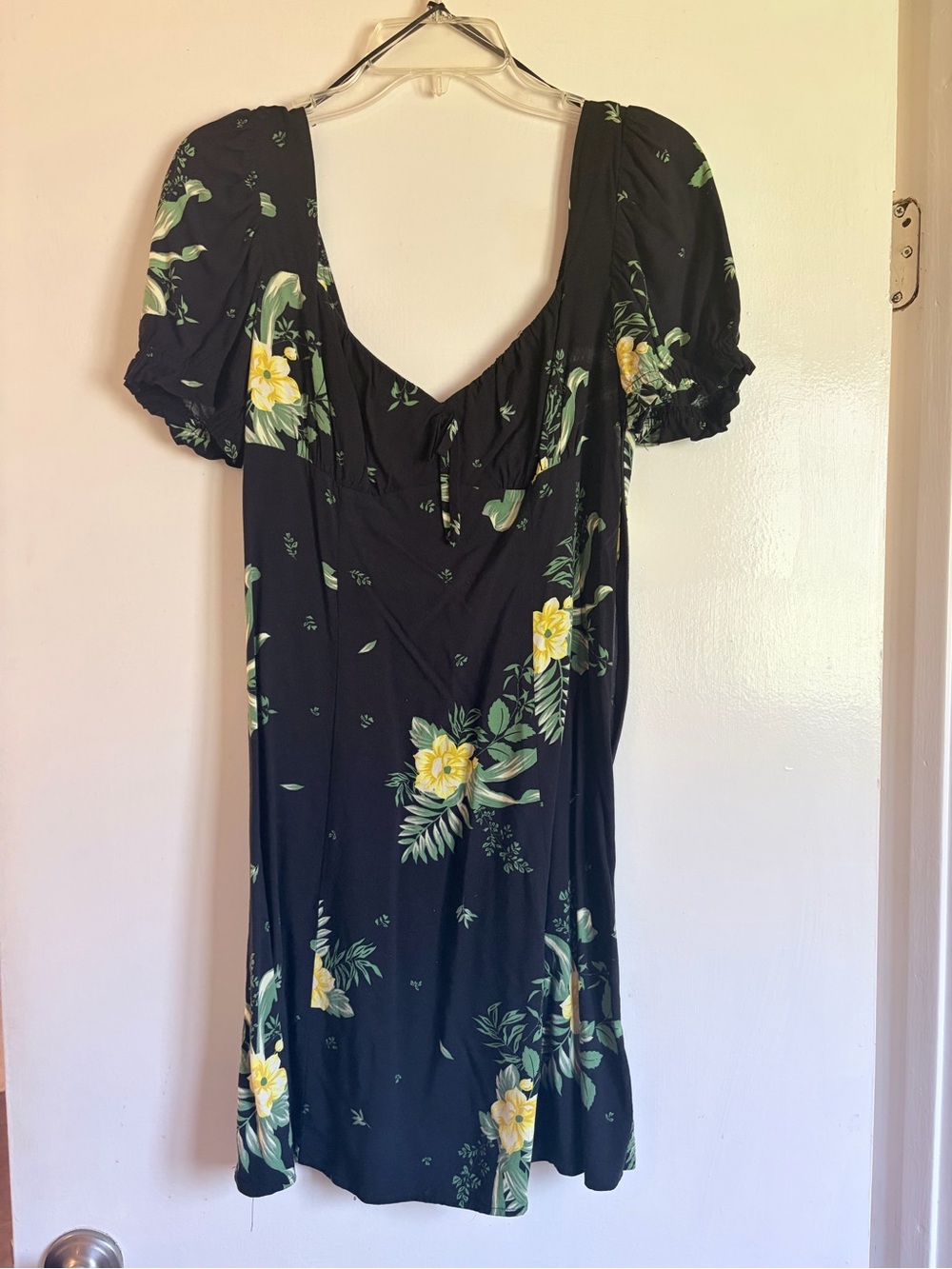 Urban Outfitters Floral Scoop Neck Mini Dress - Black with Yellow Floral Medium